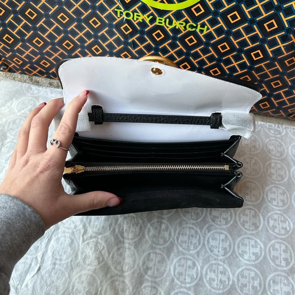 Tory Burch Miller Wallet Crossbody Bag Black Gold - Picture 5 of 16